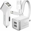 Delton Lightning Phone Charger Set, Apple iPhone Certified 4ft USB Cable w/ Dual Port Wall & Car Adapters DAC3IN1